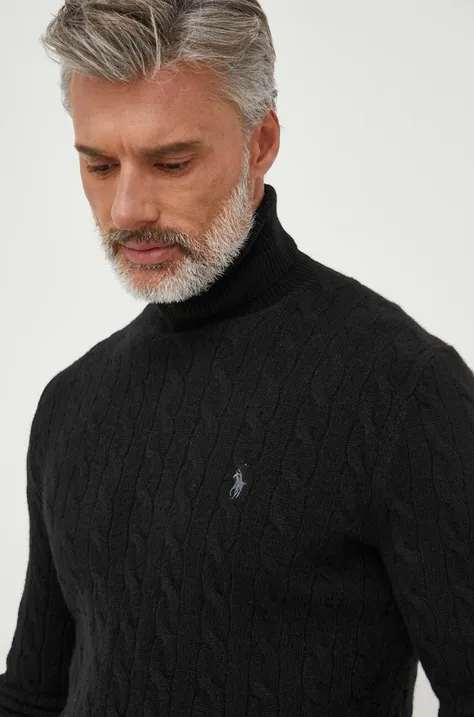 Polo Ralph Lauren sweter wełniany męski kolor czarny lekki