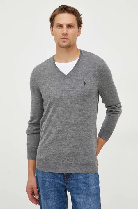 Vlnený sveter Polo Ralph Lauren pánsky, šedá farba, tenký