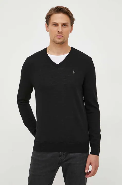 Μάλλινο πουλόβερ Polo Ralph Lauren ανδρικά, χρώμα: μαύρο