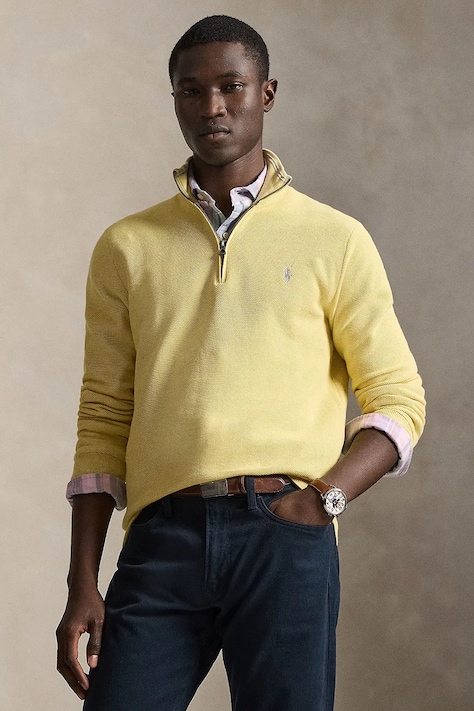 Polo Ralph Lauren sweter bawełniany Ls Hz Long Sleeve kolor żółty lekki z półgolfem 710932304