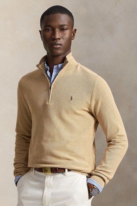 Pamučni pulover Polo Ralph Lauren boja: smeđa, lagani, s poludolčevitom, 710932304