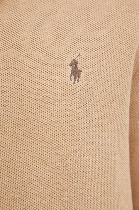 Polo Ralph Lauren sweter bawełniany kolor brązowy lekki z półgolfem