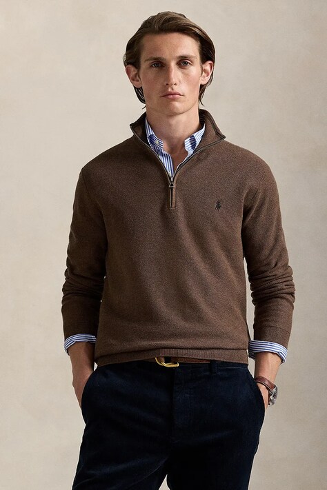 Бавовняний светр Polo Ralph Lauren Ls Hz Long Sleeve колір чорний легкий півгольф 710932304