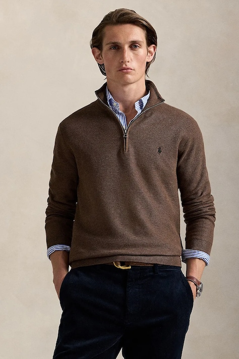 Βαμβακερό πουλόβερ Polo Ralph Lauren Ls Hz Long Sleeve χρώμα: μαύρο, 710932304