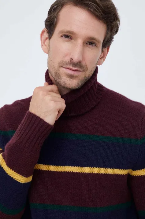 Vlnený sveter Polo Ralph Lauren pánsky, bordová farba, teplý, s rolákom