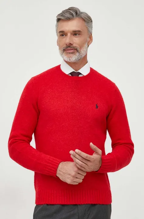 Vlněný svetr Polo Ralph Lauren pánský, červená barva