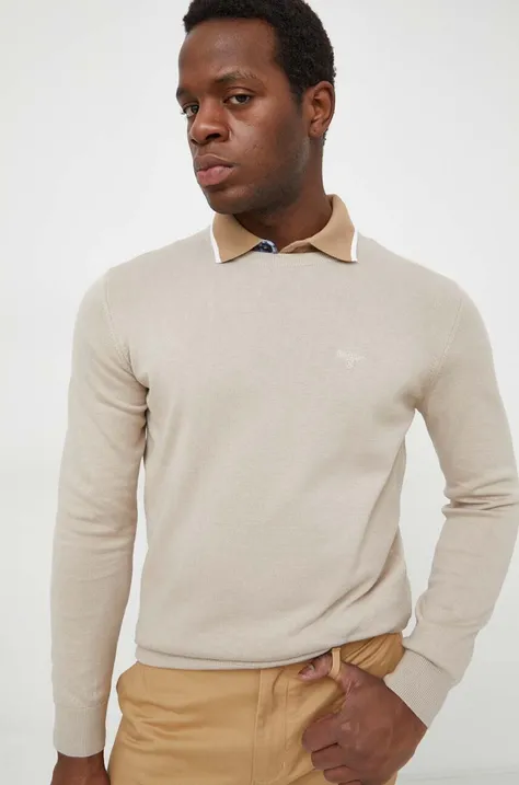 Bavlnený sveter Barbour béžová farba, tenký, MKN0932