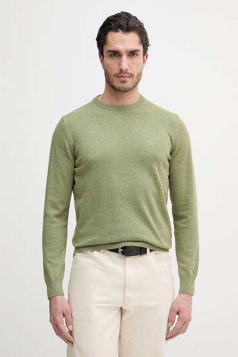 Barbour sweter bawełniany Essentials kolor zielony lekki MKN0932