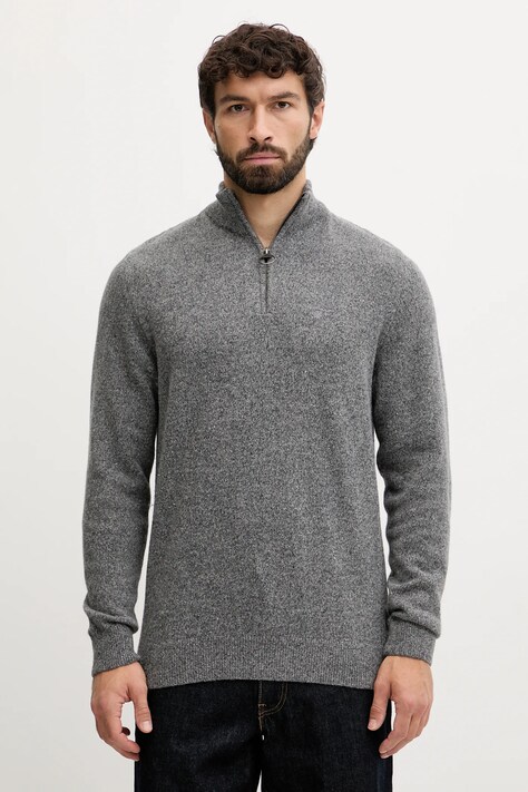 Barbour sweter wełniany męski kolor szary z półgolfem
