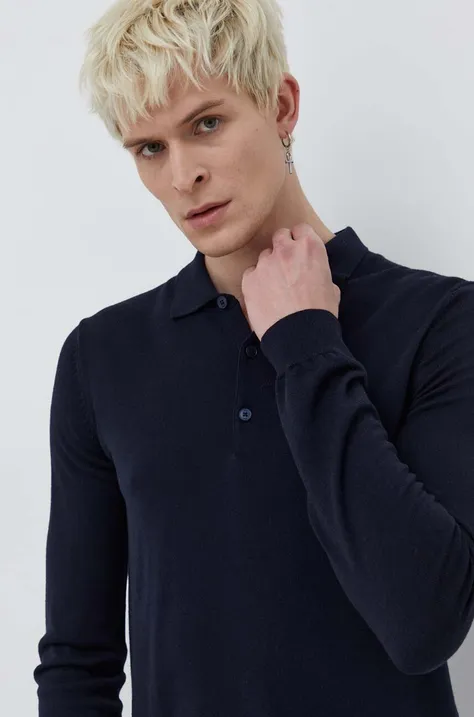 Вовняний светр HUGO чоловічий колір синій легкий