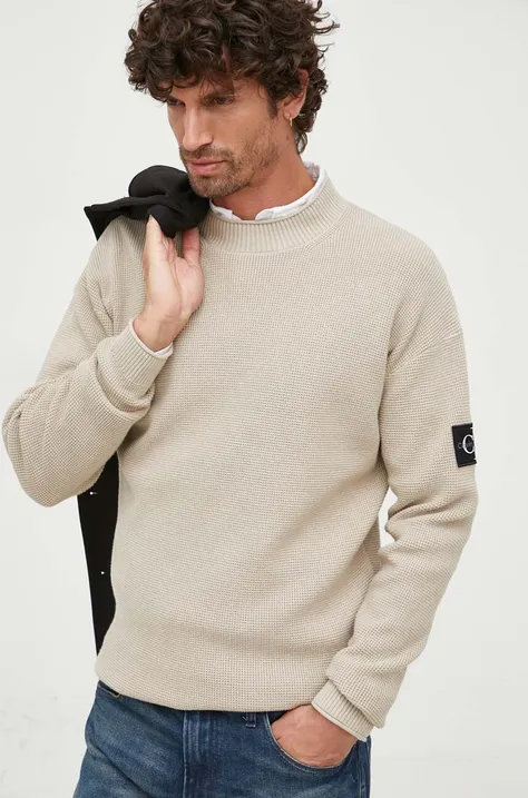 Calvin Klein Jeans sweter męski kolor beżowy