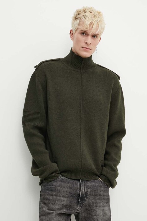A-COLD-WALL* pulover de lână UTILITY MOCK NECK KNIT bărbați, culoarea verde, cu guler ACWMK152