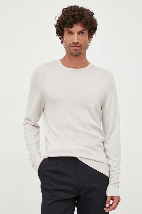 Calvin Klein pulover de lana barbati, culoarea bej, light