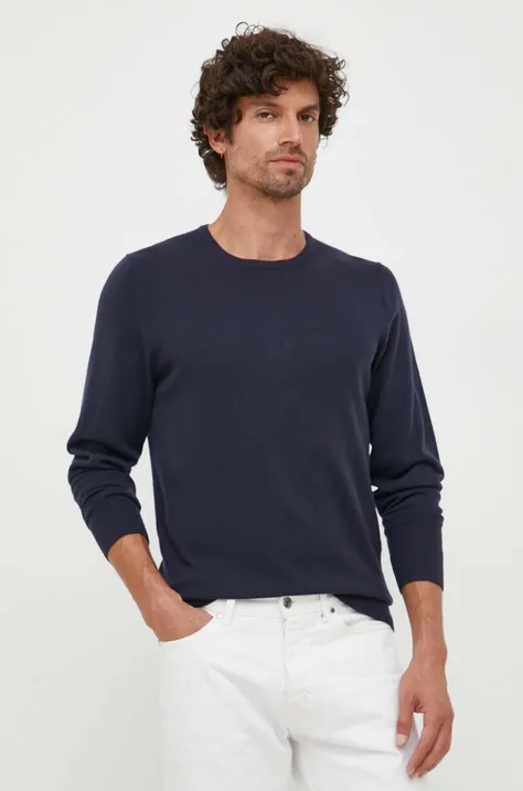 Vlnený sveter Calvin Klein pánsky, tmavomodrá farba, tenký