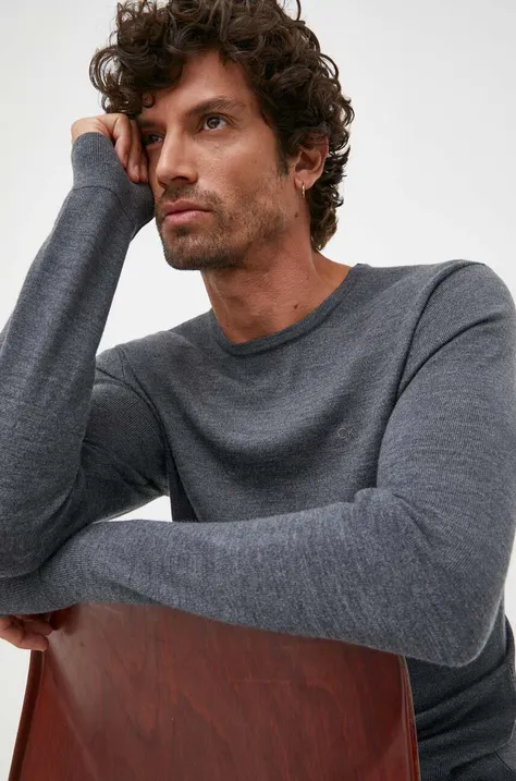 Vuneni pulover Calvin Klein za muškarce, boja: siva, lagani