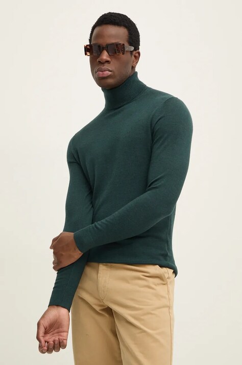 Calvin Klein pulover de lana barbati, culoarea verde, light, cu guler