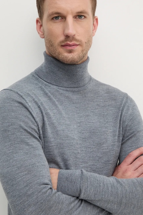 Vuneni pulover Calvin Klein za muškarce, boja: siva, lagani, s dolčevitom