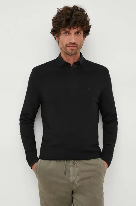 Vuneni pulover Calvin Klein za muškarce, boja: crna, lagani