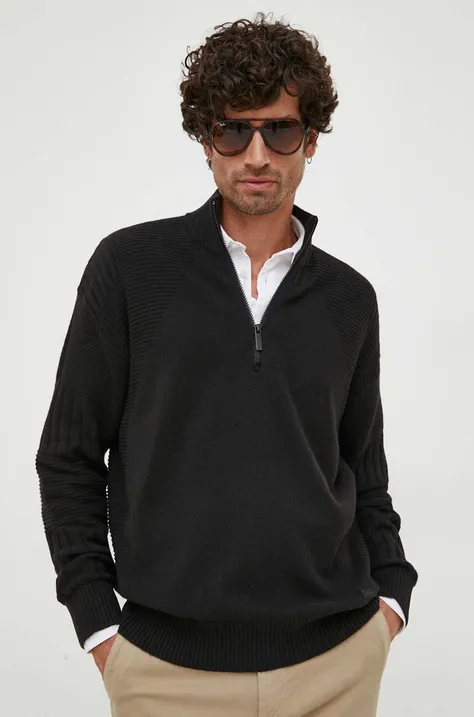 Pulover s dodatkom vune Calvin Klein za muškarce, boja: crna, lagani, s poludolčevitom