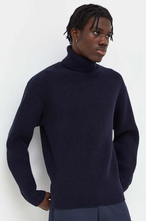 Volnen pulover Won Hundred moški, mornarsko modra barva