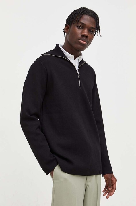 Won Hundred pulover barbati, culoarea negru, light, cu turtleneck