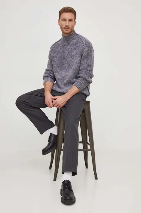 Светр з домішкою вовни Calvin Klein чоловічий колір сірий півгольф