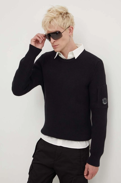 C.P. Company pulover FULL RIB CREW NECK JUMPER bărbați, culoarea negru, călduros 15CMKN077A006608A