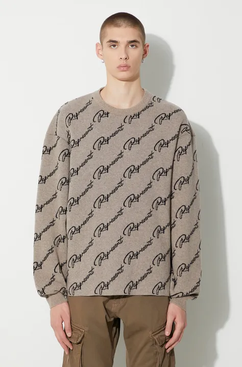 Vuneni pulover Represent Jaquard Sweater za muškarce, boja: smeđa, lagani