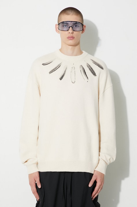 Marcelo Burlon pulover de bumbac Aop Wind Feather culoarea bej, călduros