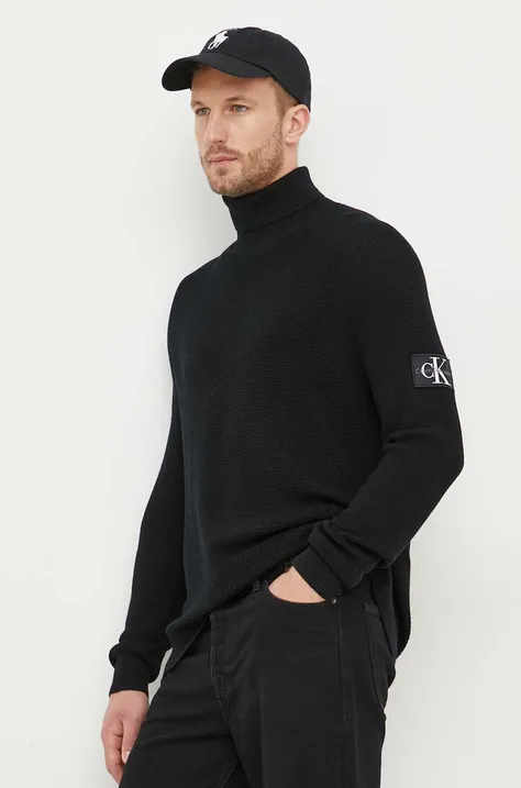Шерстяной свитер Calvin Klein Jeans мужской цвет чёрный лёгкий с гольфом