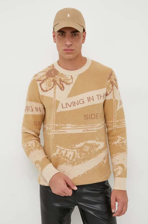 Desigual sweter męski kolor beżowy ciepły