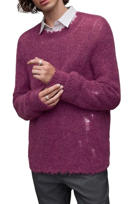 Πουλόβερ με προσθήκη μαλλιού AllSaints Bleaker ανδρικό, χρώμα: ροζ