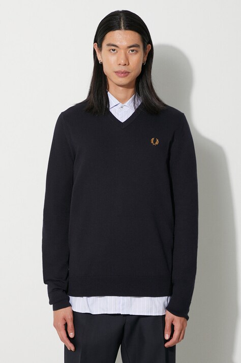 Vlněný svetr Fred Perry pánský, tmavomodrá barva, lehký, K9600.795