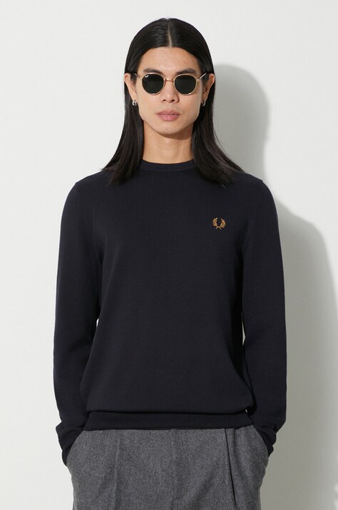 Vlněný svetr Fred Perry pánský, tmavomodrá barva, lehký, K9601.795