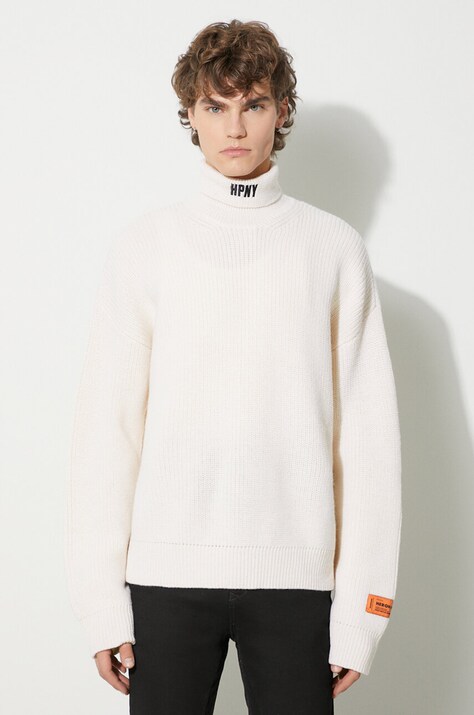 Vlněný svetr Heron Preston Hpny Knit Rollneck pánský, béžová barva, s golfem, HMHA006F23KNI0010410
