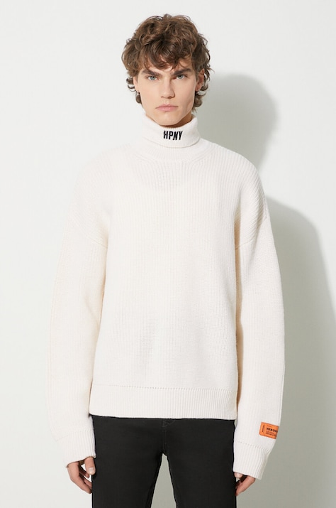 Вълнен пуловер Heron Preston Hpny Knit Rollneck мъжки в бежово с поло HMHA006F23KNI0010410
