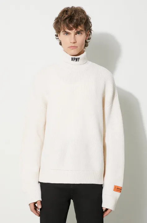 Heron Preston sweter wełniany Hpny Knit Rollneck męski kolor beżowy z golferm HMHA006F23KNI0010410