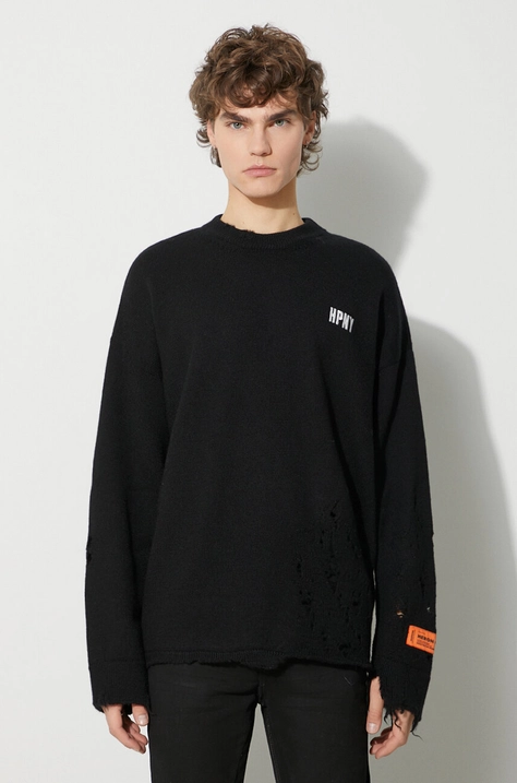 Vuneni pulover Heron Preston Shredded Knit Crewneck za muškarce, boja: crna, HMHE011F23KNI0011001