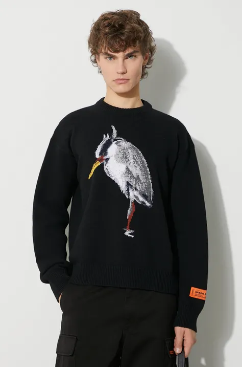 Heron Preston sweter wełniany Heron Bird Knit Crewneck męski kolor czarny  HMHE013F23KNI0031009