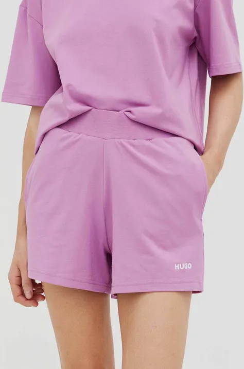 HUGO szorty lounge kolor fioletowy gładkie high waist