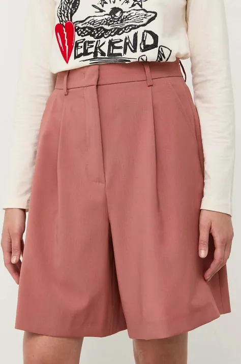 Вълнени къси панталони Weekend Max Mara в розово с изчистен дизайн с висока талия