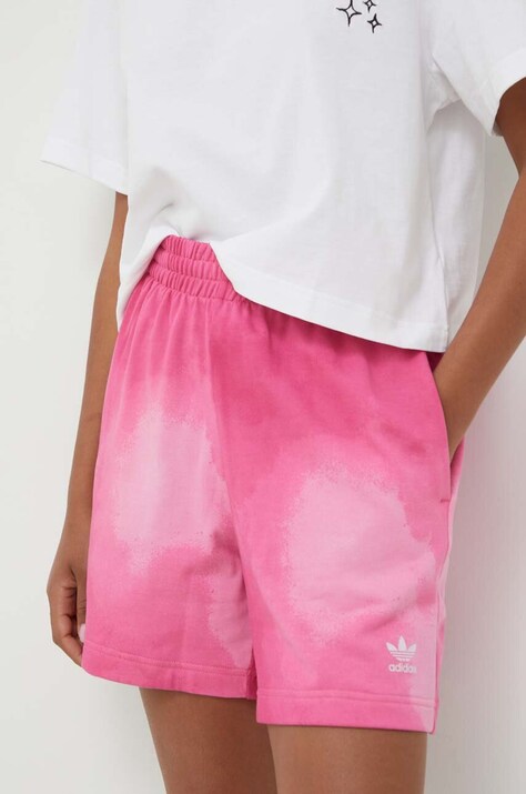Bavlněné šortky adidas Originals růžová barva, vzorované, high waist
