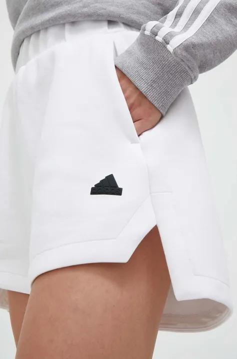 Шорты adidas Z.N.E женские цвет белый однотонные высокая посадка