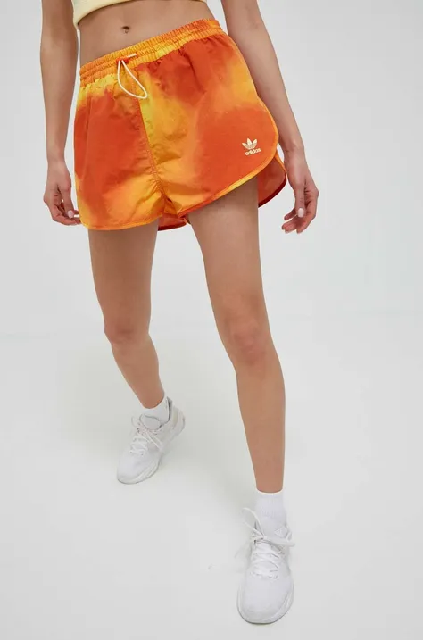 Шорты adidas Originals женские цвет оранжевый с узором высокая посадка