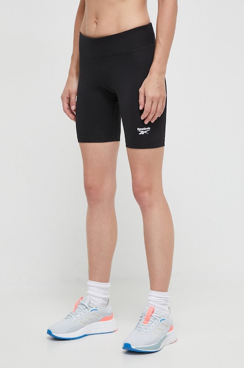 Kraťasy Reebok IDENTITY dámské, černá barva, hladké, high waist, 100037535