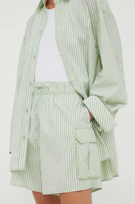Pamučne kratke hlače Stine Goya Leon boja: zelena, s uzorkom, visoki struk