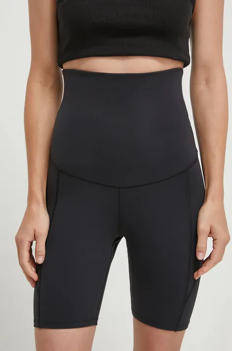 Тренировъчен къс панталон за бременни Reebok MATERNITY в черно с изчистен дизайн с висока талия