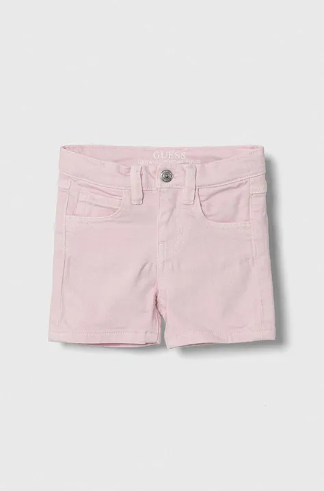 Guess szorty jeansowe dziecięce kolor różowy gładkie