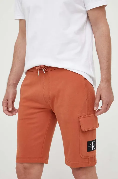 Calvin Klein Jeans szorty bawełniane kolor pomarańczowy
