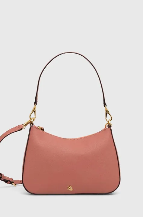 Usnjena torbica Lauren Ralph Lauren roza barva